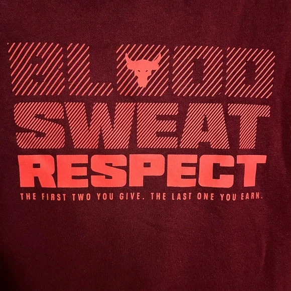 UNDER ARMOUR Project Rock Blood Sweat Respect Maroon and Orange Hoodie Kids XL - Picture 2 of 5